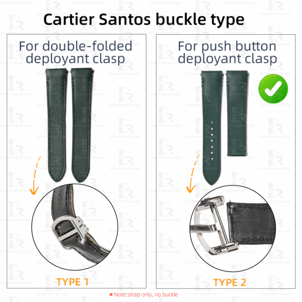 Calfskin leather strap Push Button Deployant Clasp Type for Cartier Santos
