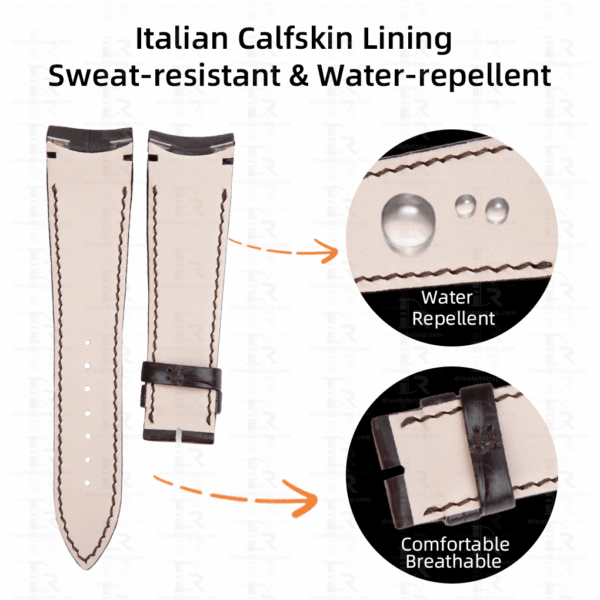 Custom Black Alligator Leather Watch Straps for Breguet Type XX watch bands light beige lining Replacement Band