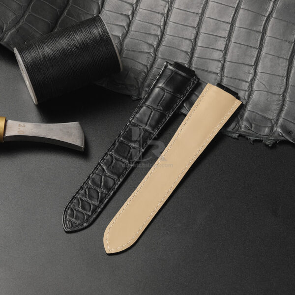 Buy Custom Black Alligator leather watch strap Replacement for Cartier Ballon Bleu tan lining (2)