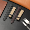 Custom Dark brown Calfskin leather watch strap replacement for Cartier Tank & Ronde Solo tan lining band