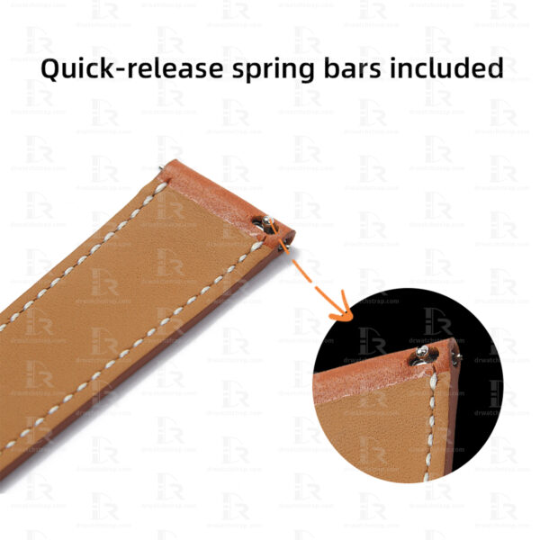 Custom Brown Calfskin leather watch band for Hermes double tour tan lining Quick-release spring bars included