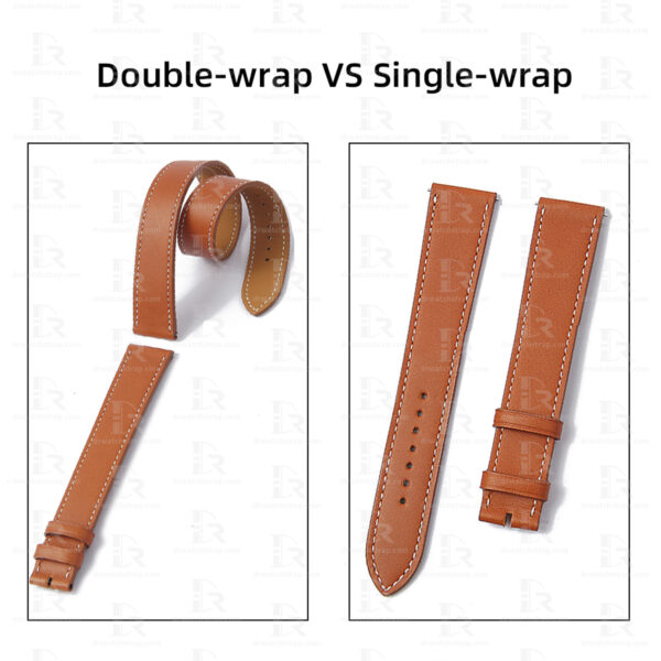Custom Brown Calfskin leather watch strap ladies replacement for Hermes double tour
