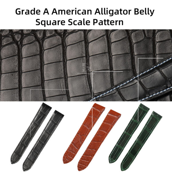 Grade A American Alligator Belly Square Scale Pattern for Custom black brown green leather strap for cartier santos galbee