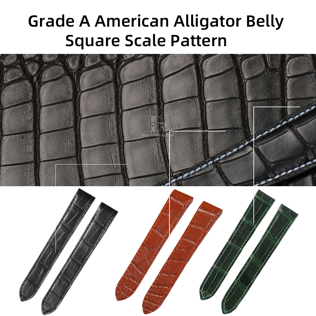 Grade A American Alligator Belly Square Scale Pattern for Custom black brown green leather strap for cartier santos galbee