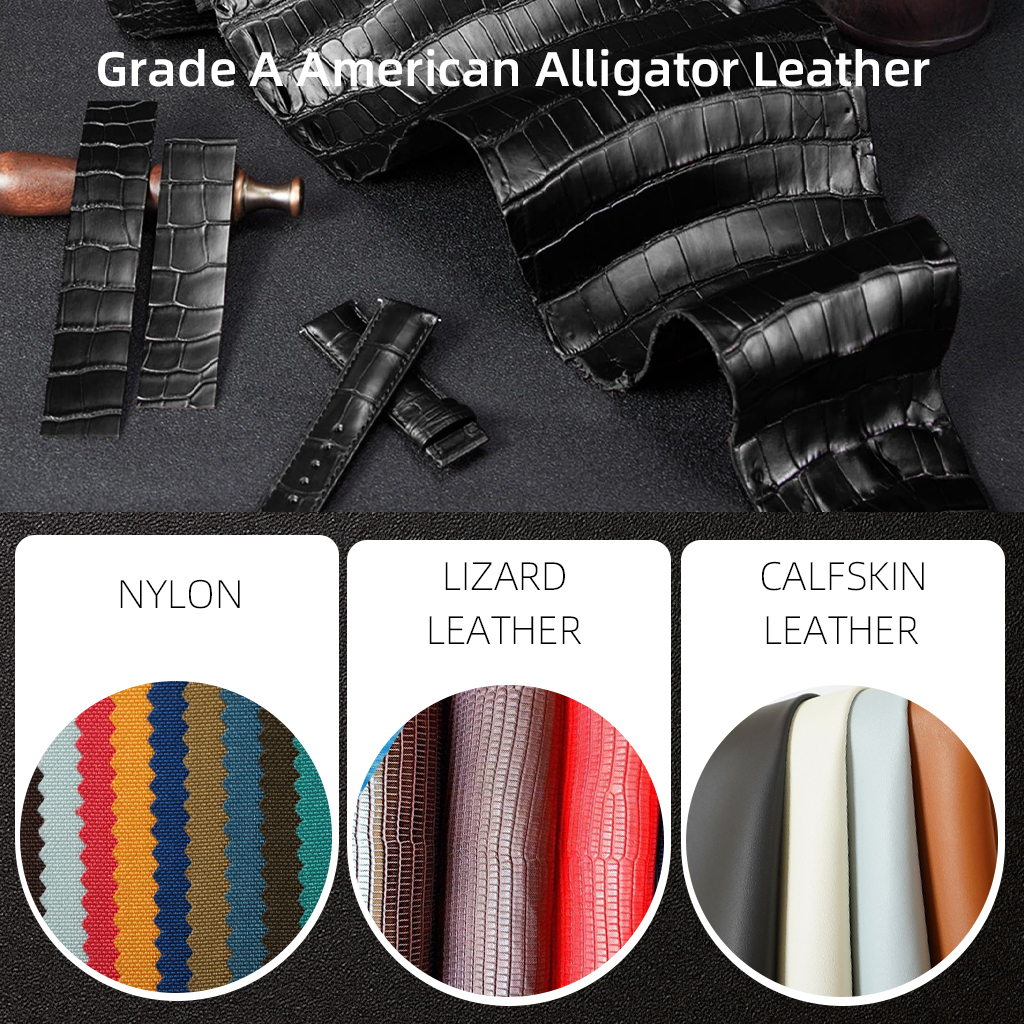 Premium materials alligator calfskin lizard canvas for custom watch straps